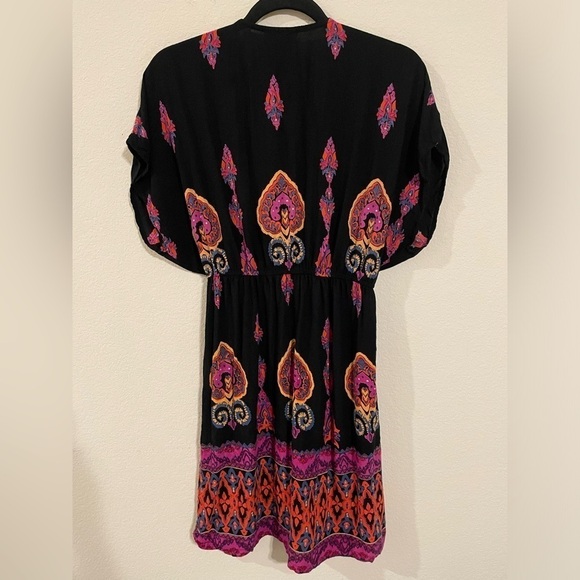 Angie Women Mini Dress Large Black Floral Colorful Paisley Bohemian Contemporary - Picture 3 of 11